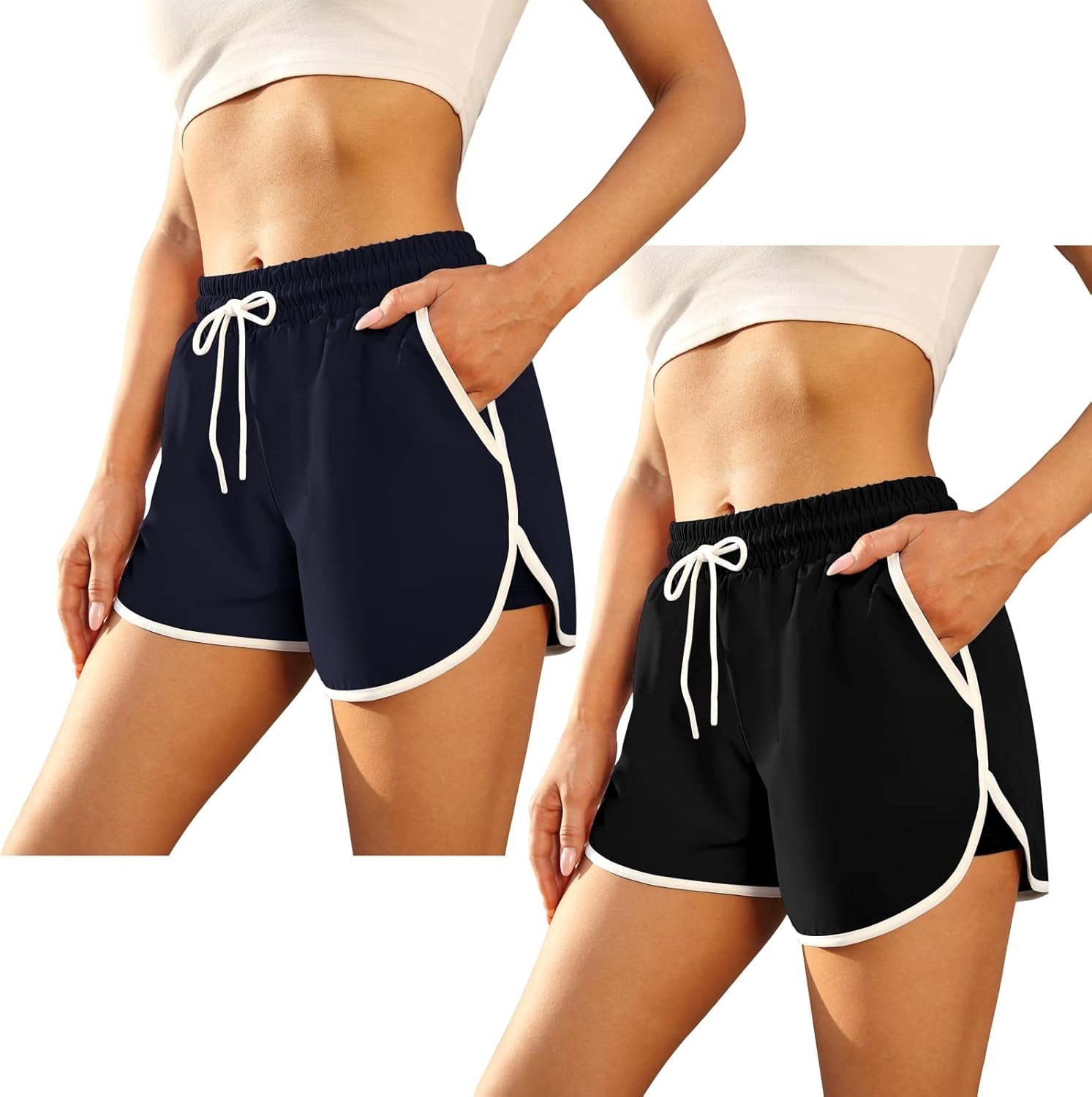 2 Packs Womens Athletic Quick Dry Shorts with Pockets Running Workout Gym Shorts with Liner for Women