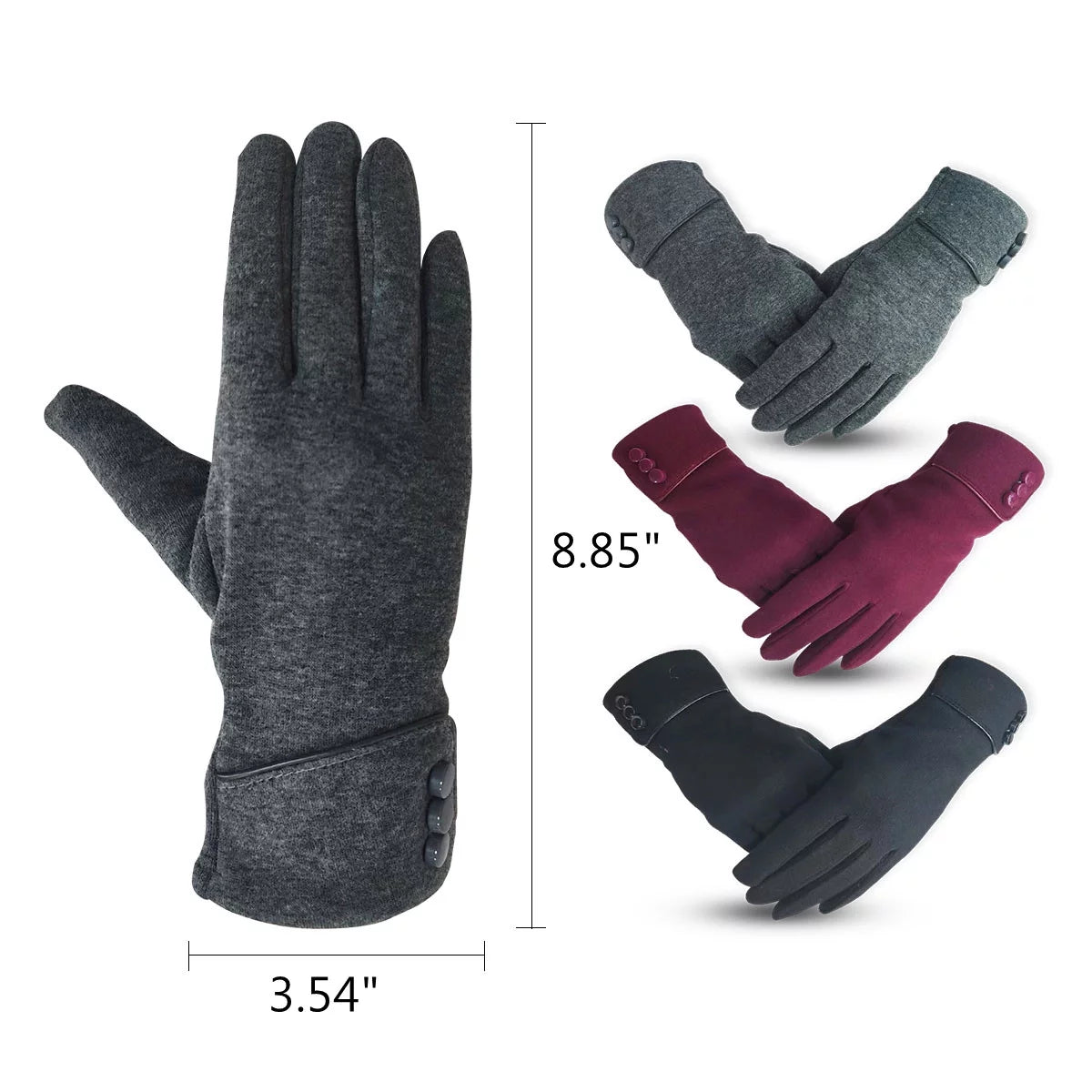 Women's Winter Gloves with Touch Screen Compatibility - Warm Vintage Design, Set of 3 Pairs