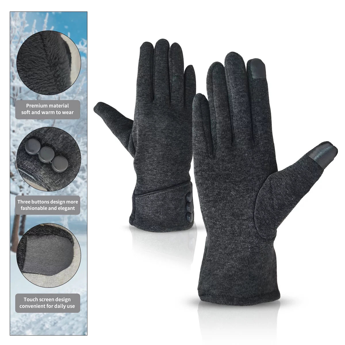 Women's Winter Gloves with Touch Screen Compatibility - Warm Vintage Design, Set of 3 Pairs